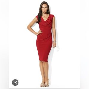 Red Cowl Neck Ralph Lauren Dress, Empire Waist Sleeveless